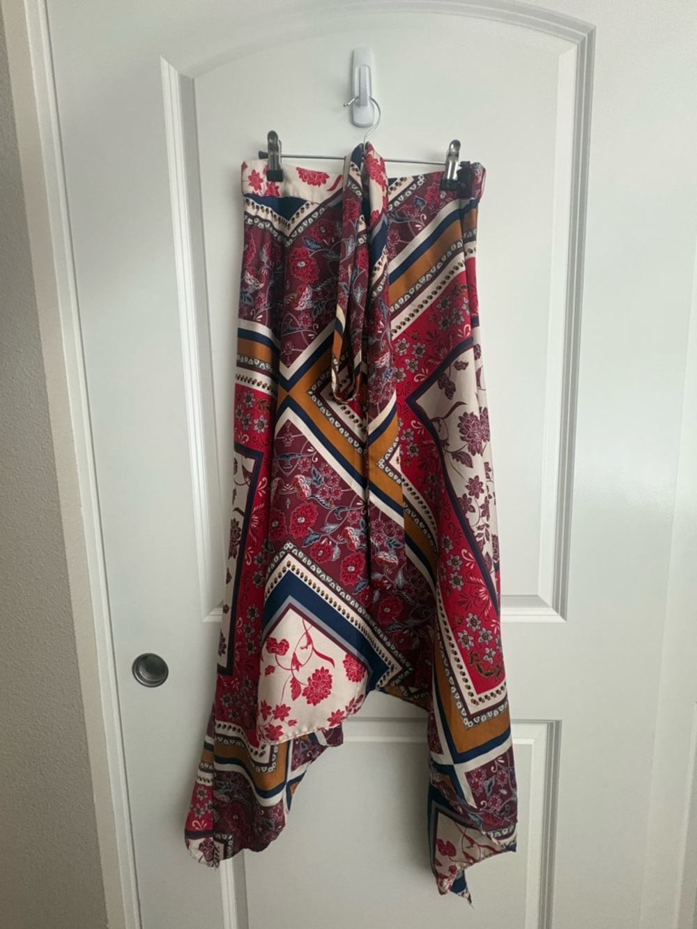 SHEIN Red Paisley & Floral Asymmetrical Handkerchief Hem Skirt